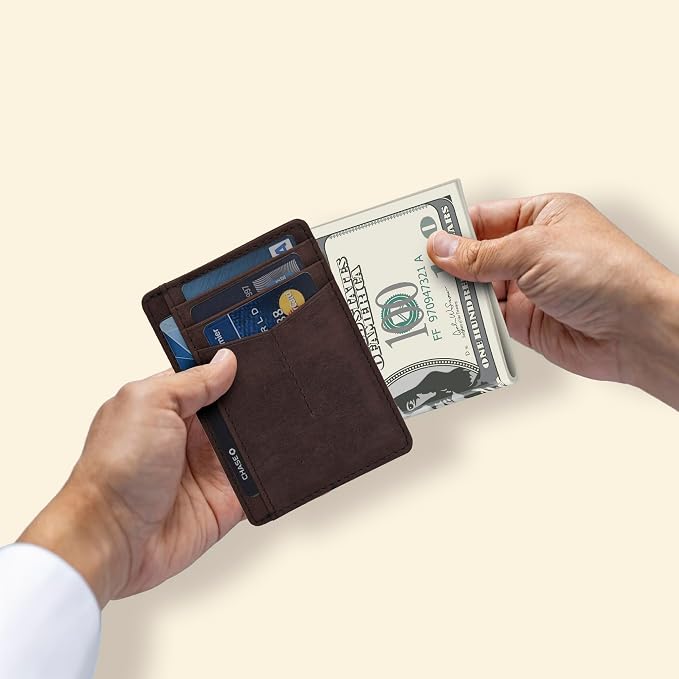 Slim Minimalist RFID Leather Wallet, Front Pocket Card Holder, Mid Brown - Image 4