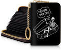 Blusabaca RFID Credit Card Holder Small Women Travel Wallet, Funny Skull | Removable Keychain, Case with Zipper, Vegan PU Leather, Cash Coin Pocket, Business Accordion Purse, Ladies Female Gift by Blusabaca