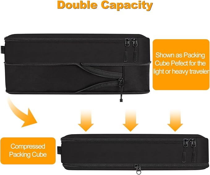 Compression Packing Cubes, Lumesner 8 Set Travel Packing Cubes for Carry on Suitcases, Compression Suitcase Organizers Bag Set & Travel Cubes (8-piece, Black) - Image 5