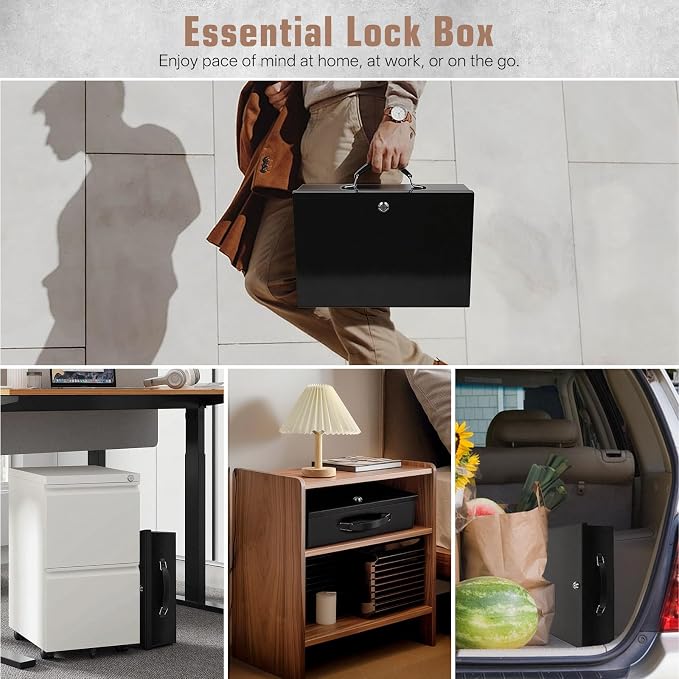 Fireproof Document Box, Fire Resistant Safe Box with Key Lock for Home, Portable Fireproof Lock Box for Personal Items, Passport, Cash, Tablet, X Large 13.2" x 11" x 4.13" - Image 7