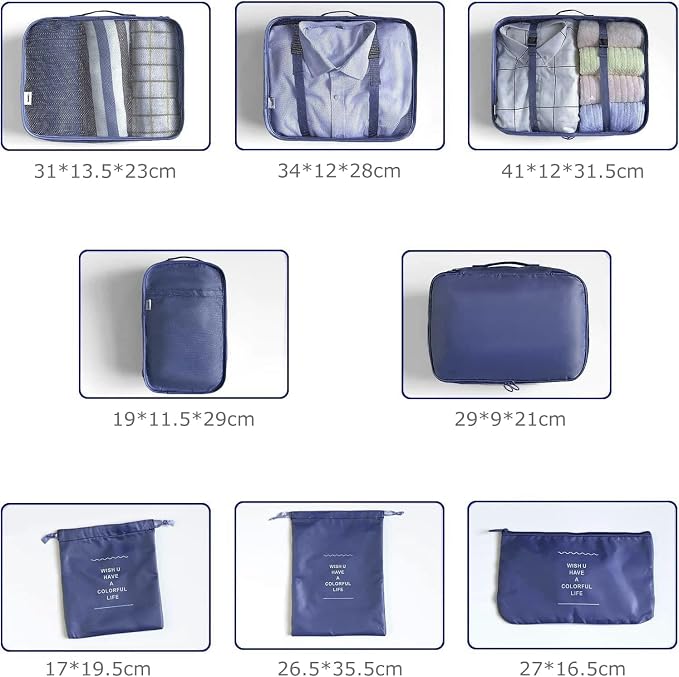 LANSKLBD 6/8 Set Packing Cubes for Suitcases Travel Luggage Packing Organizers,Travel Accessories Essentials Luggage Organizer with Shoe/Tioletry/Laundry Bag (Dark Blue, 8 set) - Image 4
