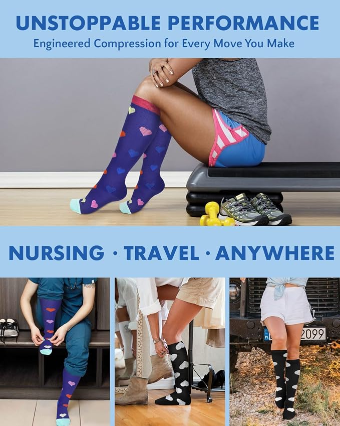 Compression Socks for Women 15-20 mmHg, 2 Pairs | Graduated Support, Knee High Fit, Polyester Stretch, Circulation Comfort, Nurses, Travel, Athletes, Flight, Daily, Patterned - Image 6