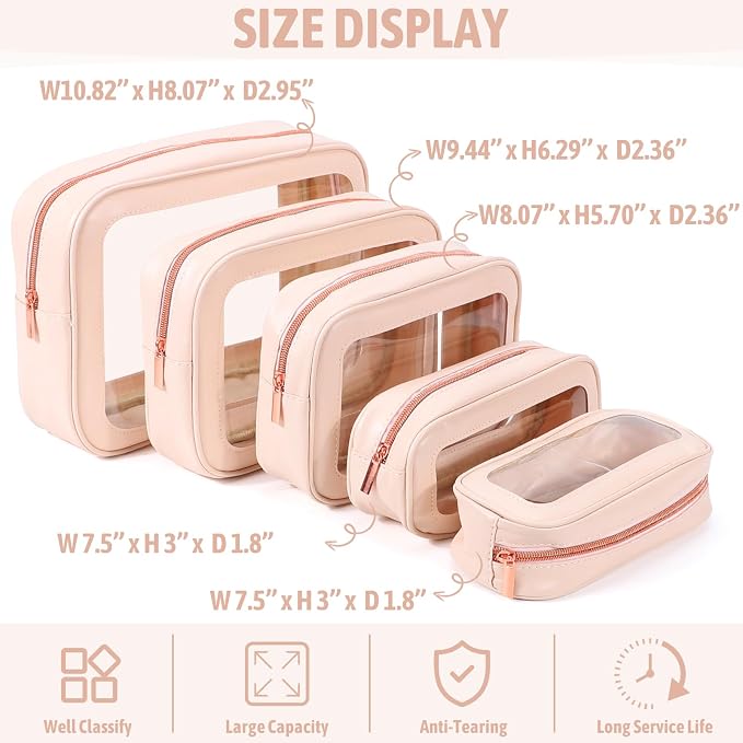 YOPCDJ 5PCS Diaper Bag Organizer Pouch Set, TSA Approved Toiletry Bag，Clear Waterproof TPU Makeup Bag Set Travel Organizer Bags for Women and Kids - Image 2