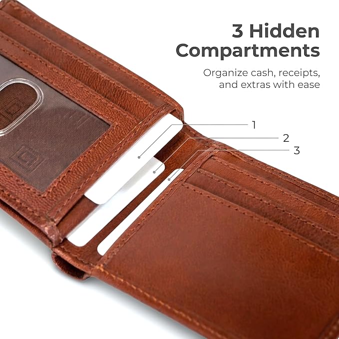 ID Stronghold Extra Capacity Bifold Wallet for Men - RFID Blocking Genuine Leather Wallet (Antiqued Brown) - Image 4