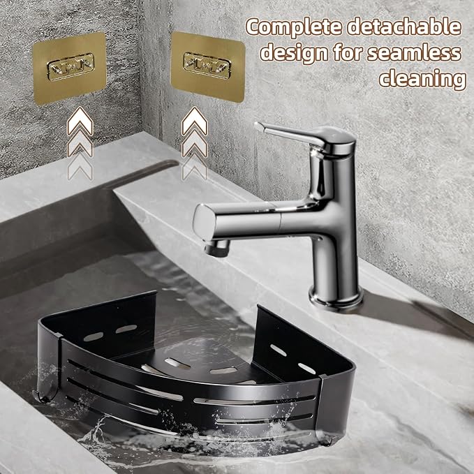 2-PackCorner Shower Caddy,Adhesive Black Caddy,No Drilling Bathroom Storage | Bathroom Organizer And Storage,No-drill adhesive corner caddy, Estantes Para Baño,shower caddy for kitchen or study - Image 7