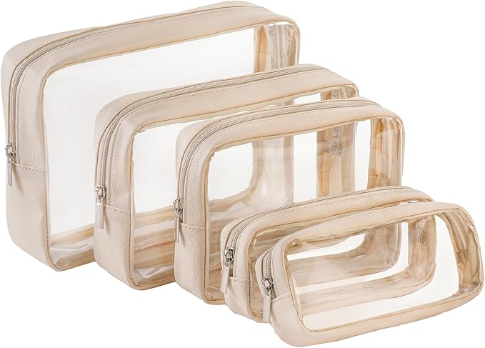 Remobia Hicol TSA Approved 5-Piece Diaper Bag Organizer Pouch Set Clear Waterproof TPU Kids Toiletry Storage Set Travel Packing Clutch Cube Bags for Baby Nursing(Cream leather) by Remobia+Hicol