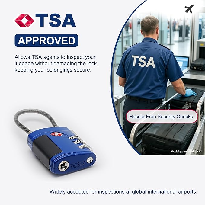 Combination TSA Locks for Luggage, Locker, Luggage Locks TSA Approved, Small Combo Cable Padlock with Code for Gym Locker, Suitcase, Gun Case, Backpack Bag Zipper, Storage Box, Travel Case - Image 3