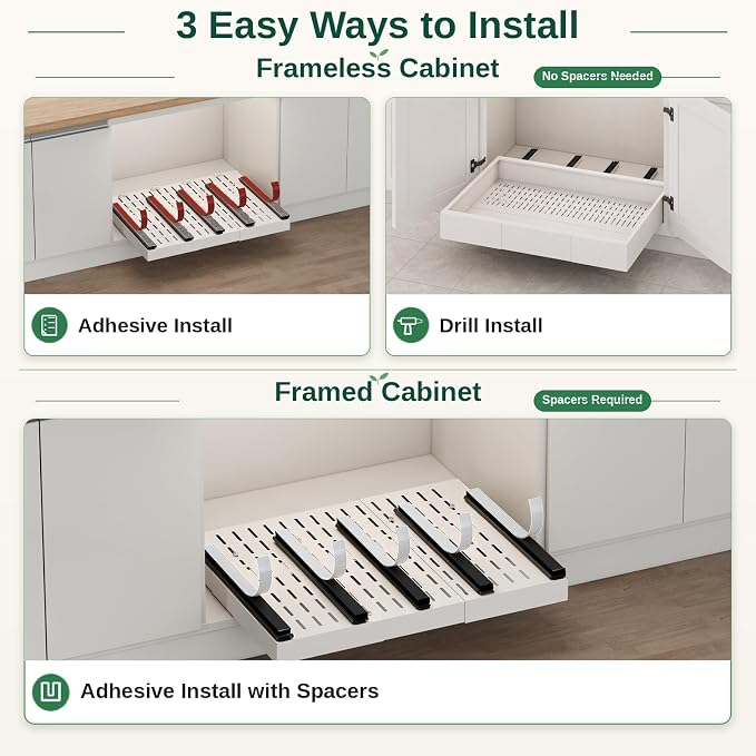 Fokyfok Pull out Cabinet Organizer,Expandable,No Drill,Heavy Duty,Kitchen | 23"-31"Wx17"-24"D,5 Rails,Pull out Drawers,Cabinet Drawers Slide out,Roll out Shelves,Pantry,Bathroom,Adhesive,Adjustable,1PC - Image 6