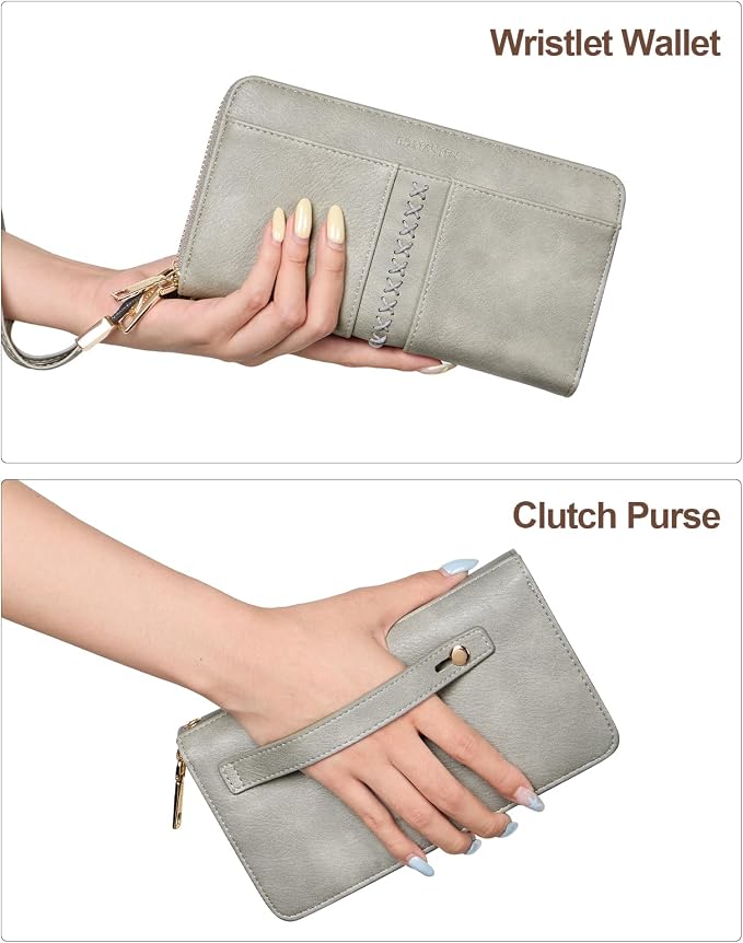 BOSTANTEN Wristlet Wallets for Women RFID Large Capacity Clutch Wallet | 24 Card Slots, 2 Zipper Pockets, Phone ＆ Card Holder, Zip Around, Hand Strap, Vegan Leather, Great Gifts - Image 2
