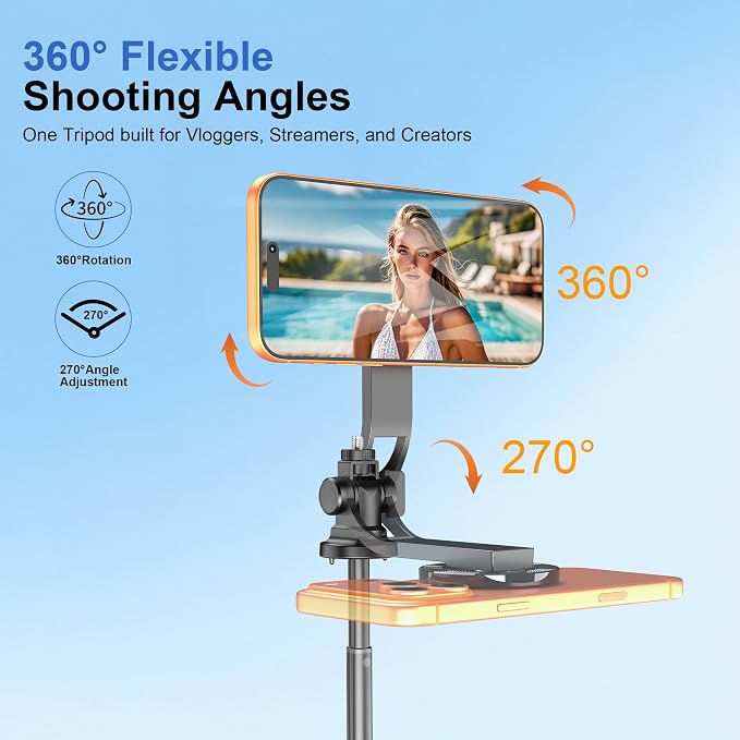 53" Magnetic Selfie Stick Tripod for iPhone Andriod, 360° Rotation | Aluminum Alloy Pole, 1/4" Screw, 4-Leg Stable Base and Wireless Remote for iPhone 17 Pro, TikTok, Vlogging and Travel - Image 4