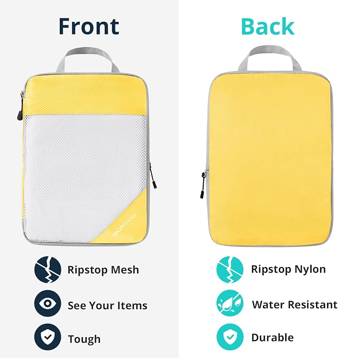 Compression Packing Cubes 6 Set, Compressible Space-Saving Packing Cubes for Travel - Compression Bags, Luggage Organizer, Travel Essentials for Women, Golden Yellow - Image 5