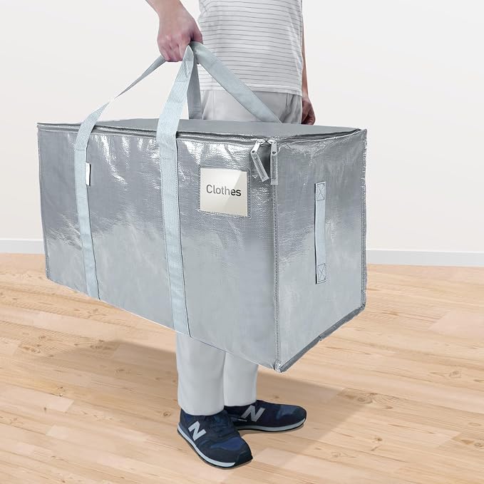TICONN 4 Pack Extra Large Moving Bags Heavy Duty with Zippers & Carrying Handles, Durable Storage Bags Moving Boxes for Closet Organizers and Storage (4 Pack, Light Grey) - Image 2