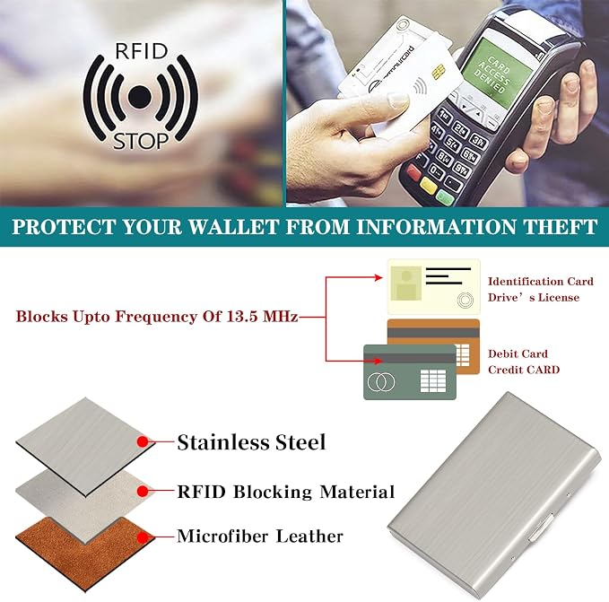 Stainless Steel Credit Card Wallet RFID Blocking Metal Case Pocket Business Card Holder for Women and Men - Image 5