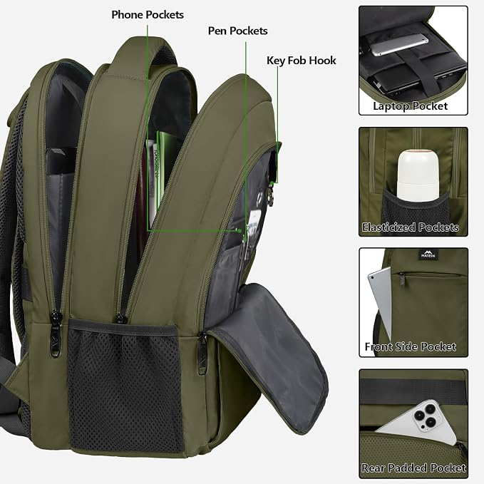 MATEIN Green 15.6 Inch Travel Laptop Backpack, Sturdy Computer Bag for Work | Lightweight Water Resistant, Anti Theft Pocket, Fashion Traveling Daypack, Casual College Office Bag, Gifts for Women Men - Image 4