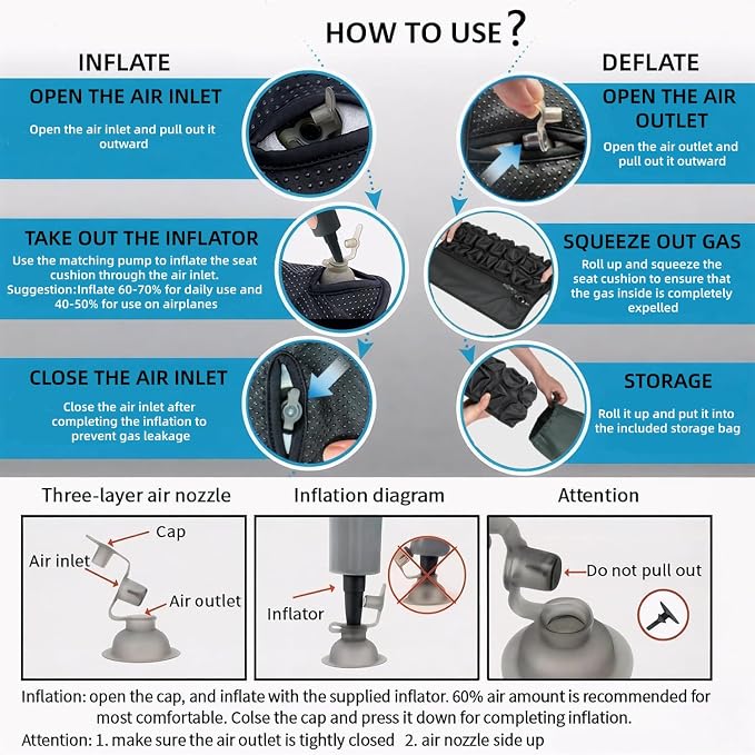 MUGUOY Travel Cushion Airplane Seat, Portable Airplane Seat Cushion for Long Flights,42 Bubbles Pressure Relief Inflatable seat Cushion for Air Travel - Image 2
