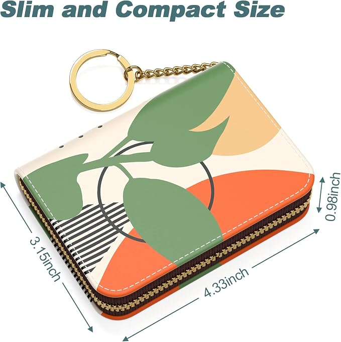 Nipichsha Credit Card Holder, Small RFID Card Wallet for Women, Slim Leather Card Holder Wallet, Credit Card Wallet Organizer, Pocket Business Card Case with Zipper & Keychain, Modern Abstract Art | Leather Card Holder Wallet, Credit Card Wallet Organi... - Image 5