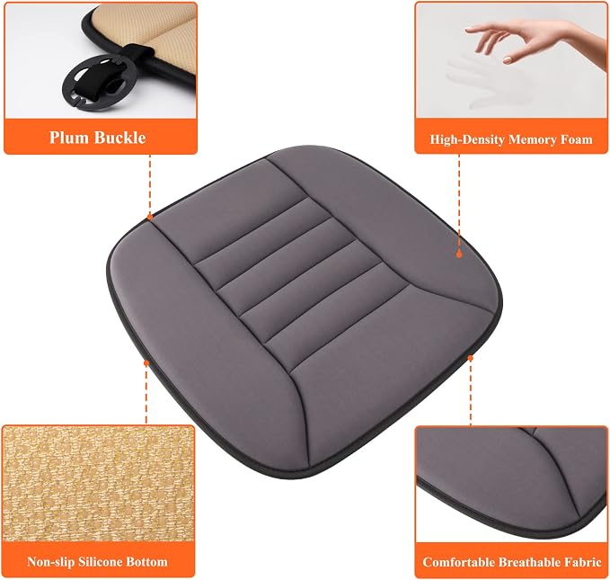 kingphenix Memory Foam Car Seat Cushion for Driver and Office Chair Comfort | 1.2-Inch-Thick Memory Foam Seat Pad, Soft, Breathable Fabric, Non-Slip Silicone Bottom for Long Drives and Office Use, Black - Image 4