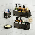Bathroom Shower Caddy,No Drill Shower Shelves(5-piece Set-Black) | Wall-mounted shelf with soap dish and toothbrush holder, ideal for bathroom storage and also suitable for kitchen by Unknown