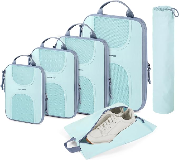 BAGSMART 6 Set Compression Packing Cubes, Travel Luggage Organizer Bags by BAGSMART