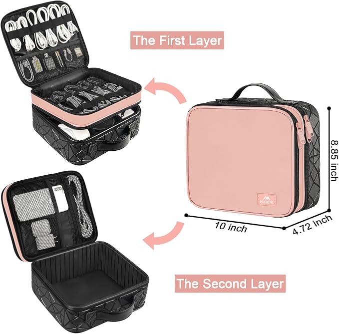 MATEIN Cord Organizer Box with Adjustable Divider, DJ Gear Bag | DJ Cable File Bag, Cord Bags, Music Equipment Accessories, Sound Instrument Storage, Double Layer, Shockproof, Portable, Pink - Image 2