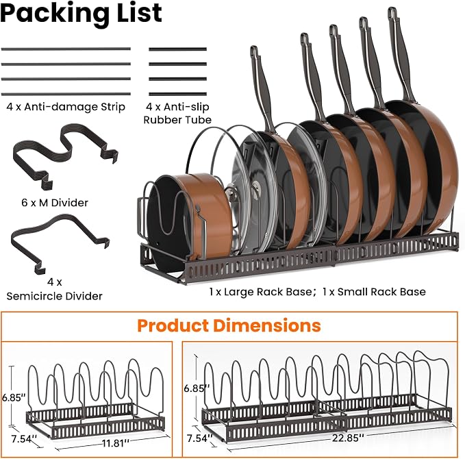 MUDEELA Expandable Pot Pan Lid Organizers inside Cabinet, 10 Divider-Bronze | Expandable 11.8–22.9", 10 Adjustable Divider, Tool-Free Assembly, Non-Slip, Scratch-Proof, For Pan Lid Cutting Board Bakeware - Image 6