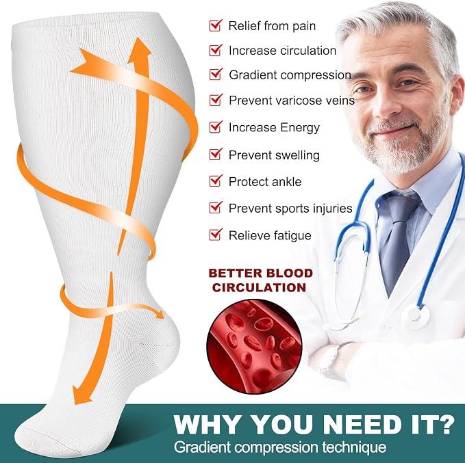 Genovega 3 Packs Wide Calf Compression Socks for Women Men Knee Hight S/M-4XL for Gifts - Image 5