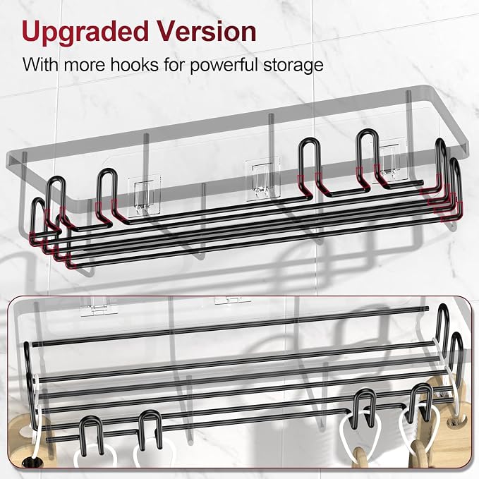 Getsrichfc Shower Caddy Adhesive, Rustproof Shower Shelves for Inside Shower, Large Capacity Bathroom Organizers and Storage, Shower Storage with Removable Hooks, No Drill Bathroom Accessories Black - Image 4