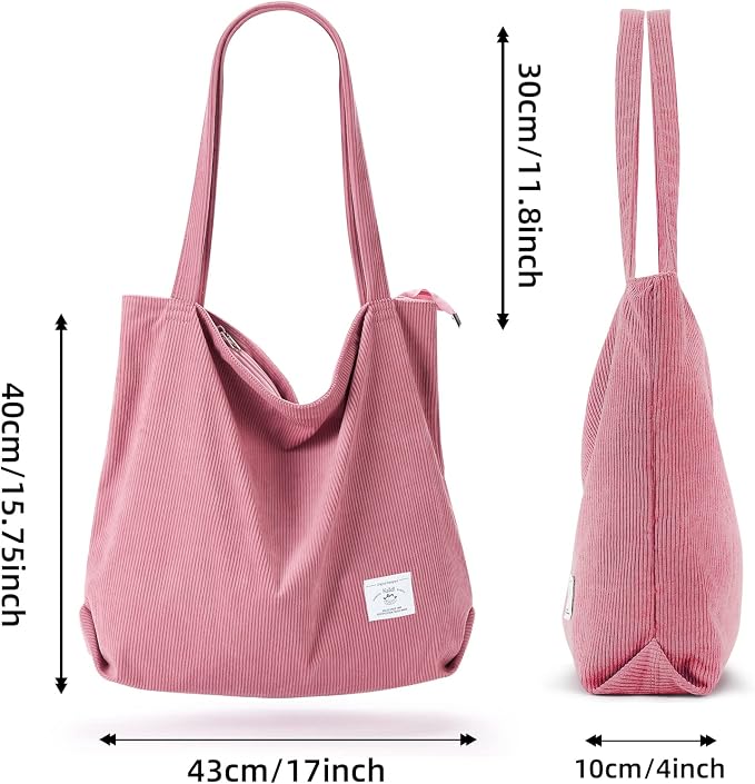 KALIDI Women Corduroy Tote Bag Zipper Casual Tote's Handbag Big Capacity Shoulder Bag with Pockets - Image 4