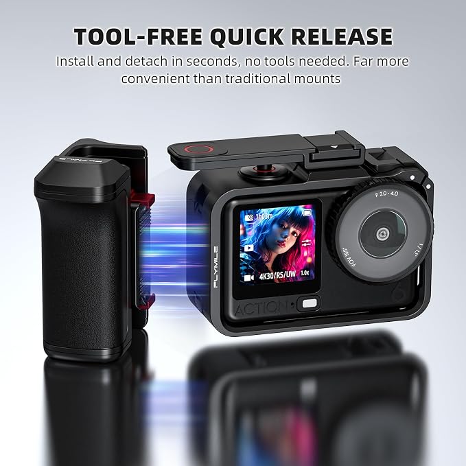BRDRC Grip Kit for DJI Action 6 (with Cage), Handle Holder Bundle Expansion Mount with Shutter Button, Quick Release Adapter, Cold Shoe for DJI Osmo Action 6 Accessories - Image 3