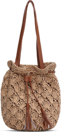 Tavaleu Straw Beach Bags for Women Tote Handbag Shoulder Hobo Bucket Bag | Lightweight, Foldable, PU Straps, Magnetic Closure, Zip Pocket, Reinforced Bottom, Summer Purse, Travel, Vacation, Daily Use by Tavaleu
