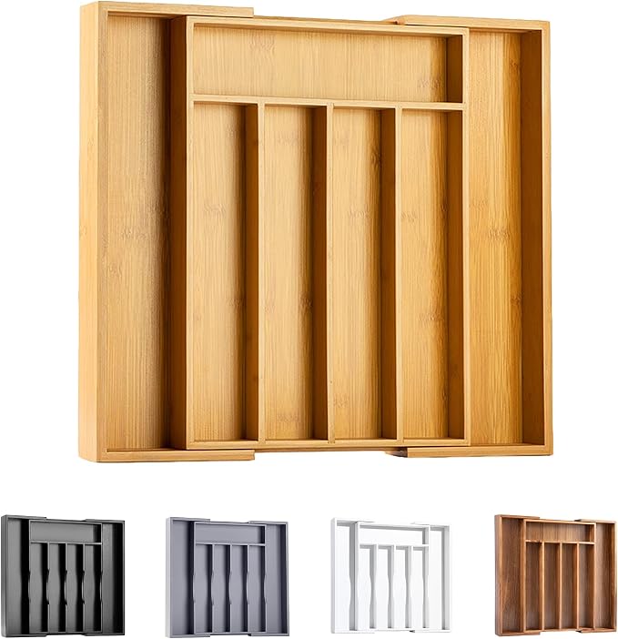 Bellsal Silverware Organizer Kitchen Drawer Organizer Expandable Bamboo Utensil Holder Cutlery Tray for Kitchen Utensil and Flatware Bedroom Office by Bellsal
