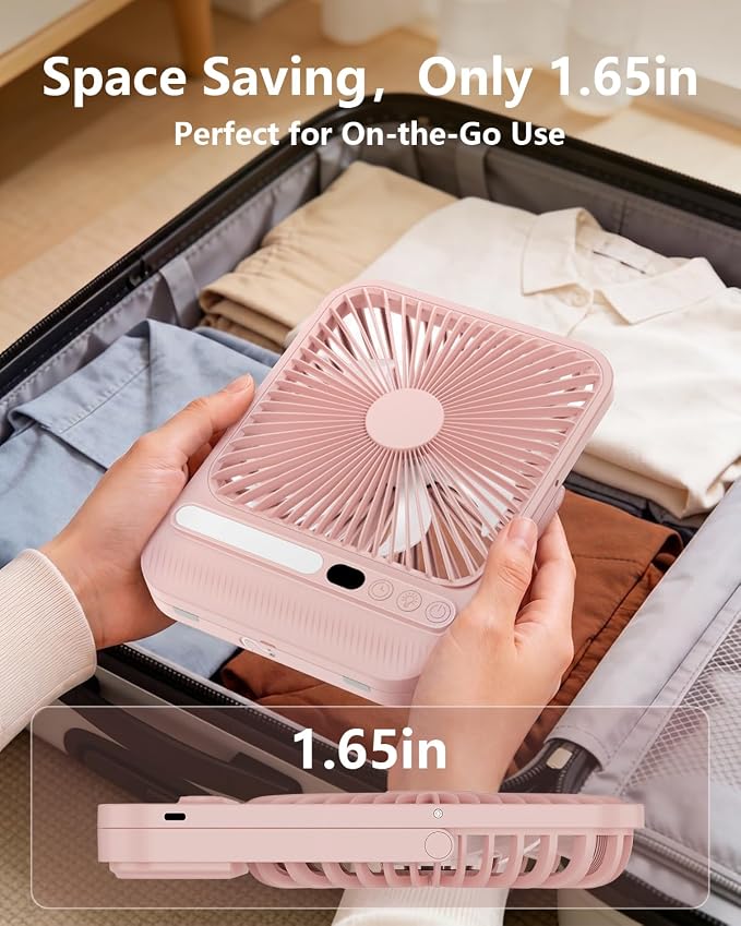 8000mAh Pink Portable Travel Fan with Timer&Ligh,Up to 28H Runtime | 7in,Ultra-Thin,LED Display,<42dB Quiet Operation,cruise approved,4 Speeds Wind,Rechargeable Battery Fan for hotel office - Image 4