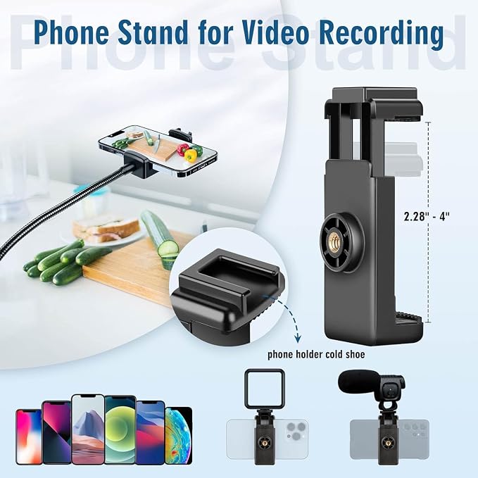 Selfie Stick Tripod, 85" Phone Tripod, Aluminum Tripod Stand for Video Recording Photo Vlog, Travel Cell Phone Tripod with Gooseneck/Remote/Phone Holder, Compatible with iPhone Android Smartphone - Image 6