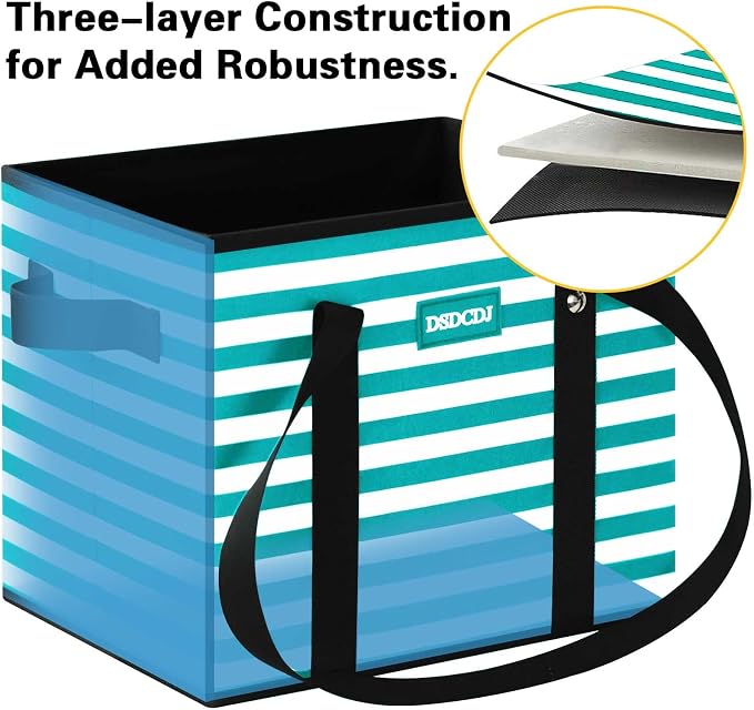 Reusable Grocery Bags 3 Pack - Heavy Duty Reusable Shopping Bags with Hard Bottom & Long Handles, Foldable Utility Tote Bag with Box Shape to Stand Up, 13x10.23x11in, Stripe Green - Image 4