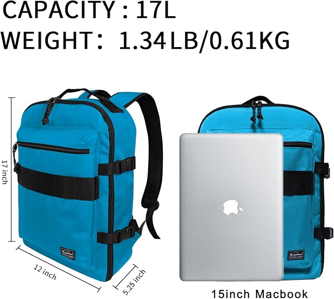 Travel Backpack 17L Lightweight Casual Small Carry-on Daypack 15-inch Laptop Notebook, Underseat Overnight Weekender, Blue - Image 2
