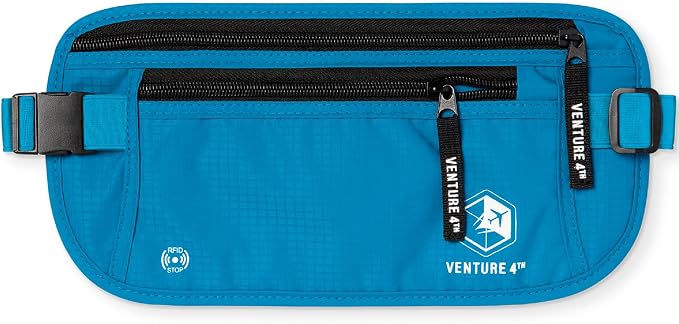 VENTURE 4TH Travel Money Belt, RFID Blocking Passport Holder - Blue by VENTURE4TH