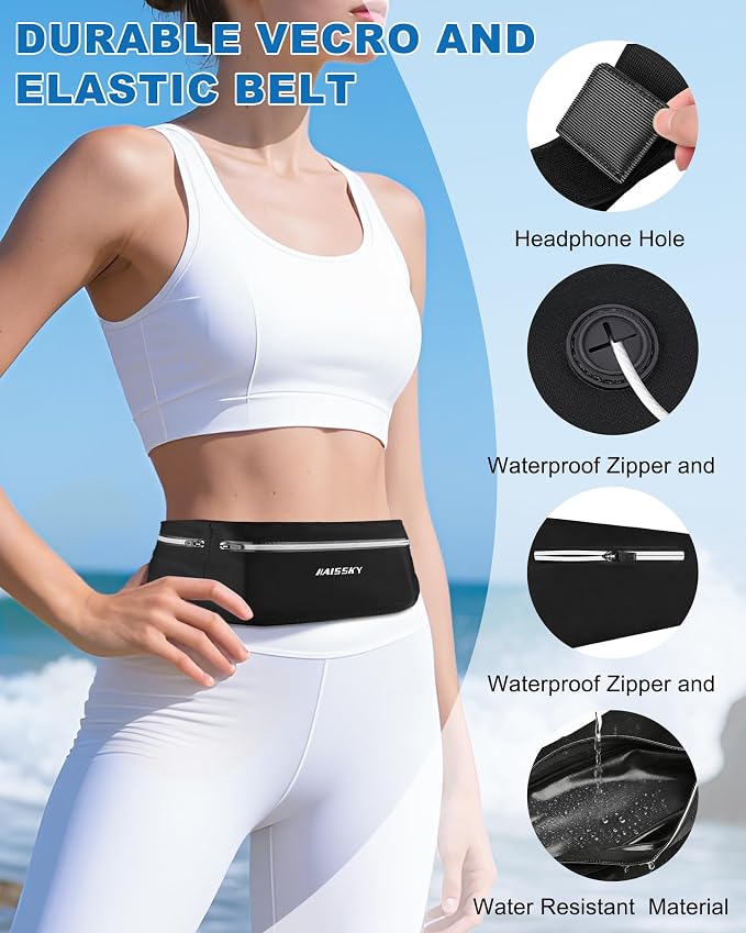 Running Belt Fanny Pack for Men Women - 3 Pocket Waist Pack | Slim，Breathable, Running Phone Holder Fits Up to 6.9" Phones - Runner Marathon Jogging Race Belt Workout Exercise Fitness - Image 5