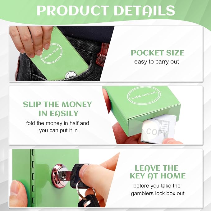 Reallnaive 1 Pack Metal Box for Gamblers Pocket Sized Winner Bank Casino Cash Box with 2 Keys Portable Casino Money Safe strongbox for Cash Saving Go Home Money Gifts(Mint Green,Classic) - Image 3
