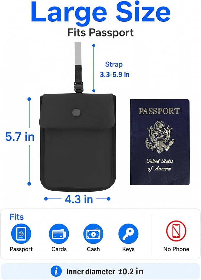 RFID-Blocking Travel Bra Wallet, Hidden Money Pouch with Elastic Strap | Ideal Secret Pocket to Protect Your Passport, Credit Cards, Cash and Valuables Under-Clothes, Black, Bamneat - Image 2