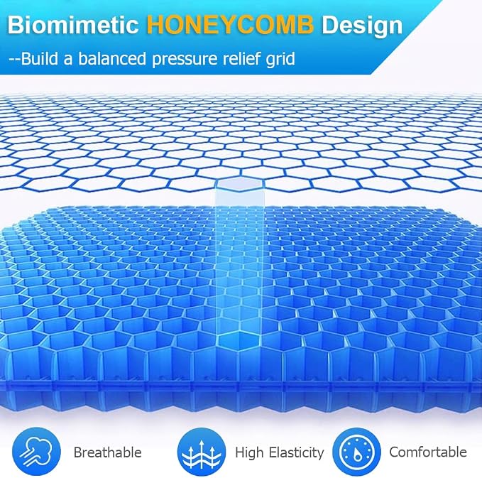 Gel Seat Cushion, Super Large Gel Cushion Chair Pads with Non-Slip Cover for Home Office Car Seat Wheelchair, Soft Breathable Honeycomb Seat Cushion for Relieve Hip Pain, As Seen On TV - Image 3