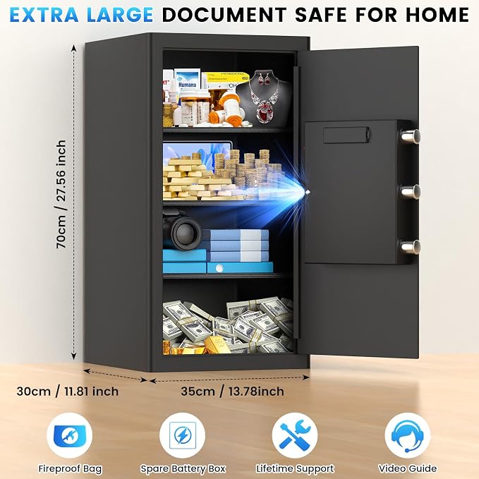 27.56"H Steel Safe Box, 6.0 Cuft Home Safes with Fireproof Waterproof Bag | Digital Security Safes with Programmable Keypad Keys, Smart Alert, Mute Mode, Anti-theft Safety Box for Documents Valuables - Image 2