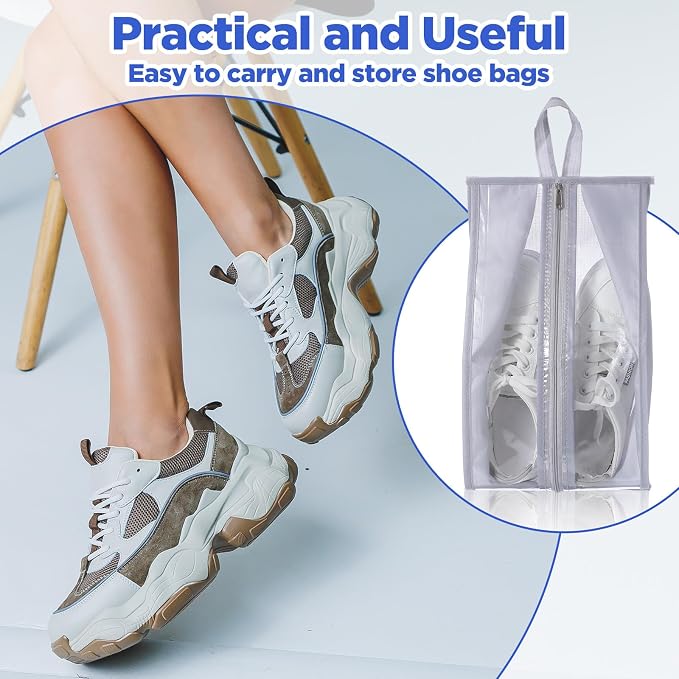 12 Pack Waterproof Shoe Bags for Travel, Portable Shoes Organizer with Zipper, Black and Grey Shoe Pouches for Men and Women - Image 5