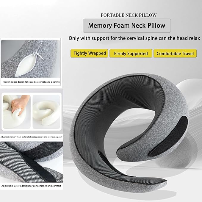 Travel Pillows -Travel Neck Pillow for Airplanes | Comfortable Ergonomic 360° Support Pillows for Sleeping, Car, Office,Airport Travel Essentials, Charcoal Grey - Image 3