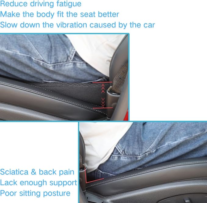 2 in 1 Car Seat Cushion Lumbar Pillow - Comfort Memory Foam Seat Cushion for Driving, Office - Sciatica-Back Pain Relief, Car Cushion for Car, Truck, Office, Wheelchair (Black) - Image 4
