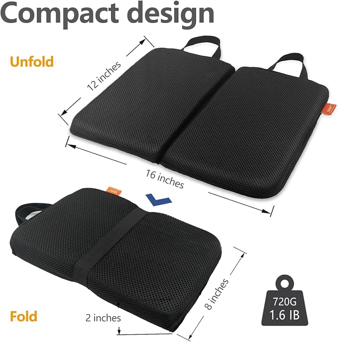 Travel Seat Cushion for Comfort Foldable Airplane Seat Cushion for Airpline, Truck, Stadium, Office,Wheelchair (Black) - Image 2
