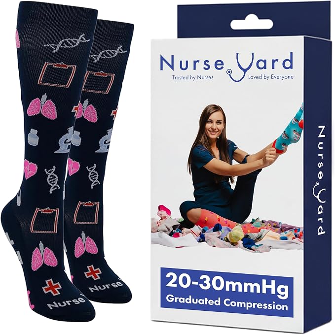 Compression Socks for Nurses - Women & Men - 20-30mmHg Graduated Compression, For Medical Staff, Athletes - 1 Pair by NurseYard