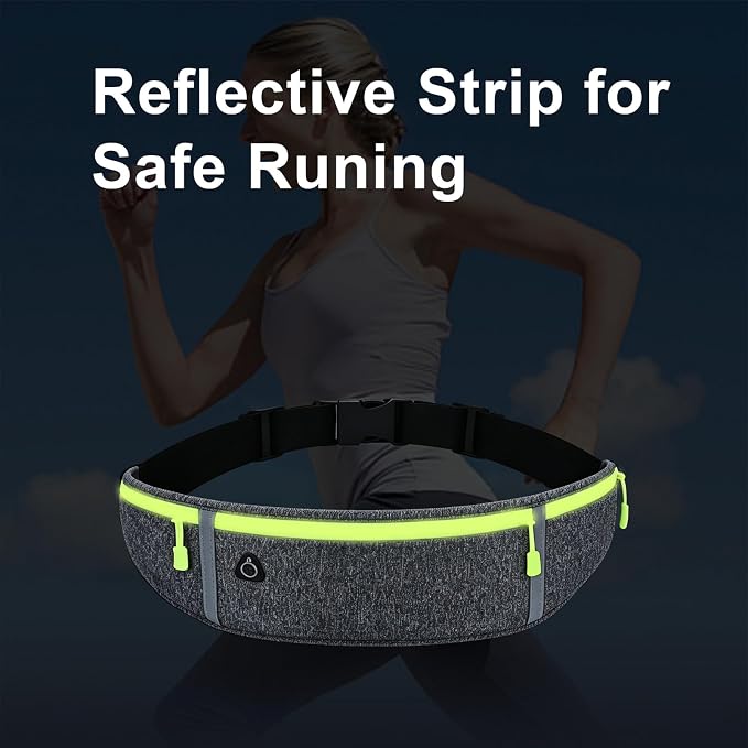 Slim Running Belt for Women Men,Runners Fanny Pack Phone Holder,Money Belt,Running Gear Accessories,with 3 Pockets (Green-flaxen) - Image 4