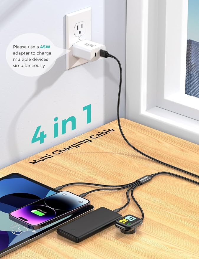 2Pack Multi Charging Cable for Apple Watch Charger 4 in 1 Travel Essentials RV Camping Essentials USB C/L/Micro Compatible with iWatch Series 11-1/iPhone 17/16/15/Android Airplane Gadgets-4FT/Black - Image 2