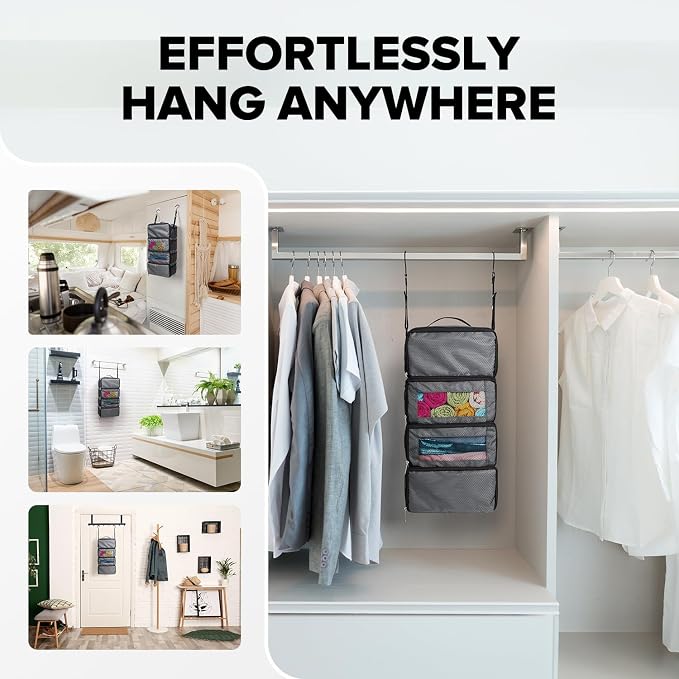 Vokelater Suitcase Organizer - Travel Luggage Hanging Shelves Packing Cube Closet/Collapsible Portable Travel Organizer for Carry-on, Small, Grey - Image 4