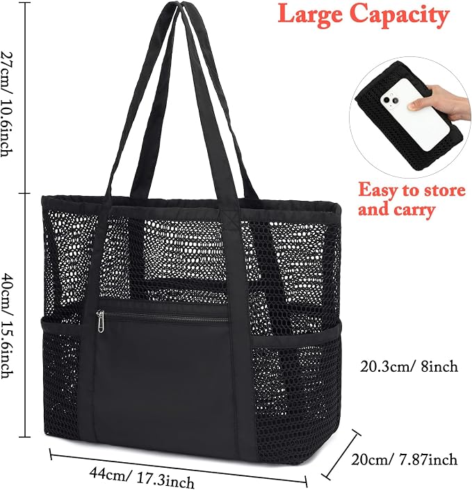 Fammart Mesh Beach Bag for Women, Summer Straw Tote Hobo Pool Bags with Zipper Pocket, Travel Vacation Cruise Essentials 2026 - Image 3